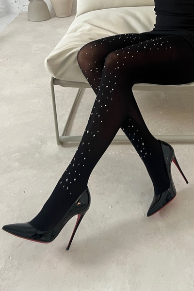 Mila black sheer diamante tights