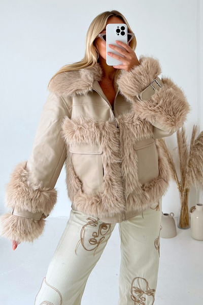 Faux fur cheap patchwork jacket