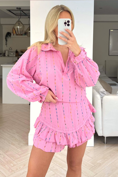 Miaa Bay Pink Two Piece Frill Short Coord – Glamify Famous For Loungewear