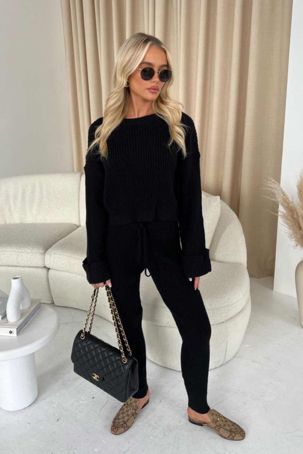 Ali black knit sweater and leggings loungewear – Glamify Famous For  Loungewear