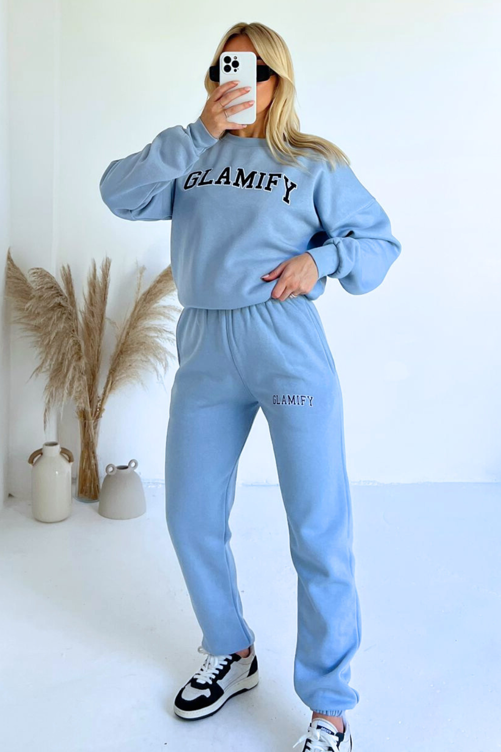 Glamify baby blue embroidered hoodie and joggers premium loungewear