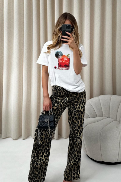 Disco cocktail white printed t-shirt – Glamify Famous For Loungewear