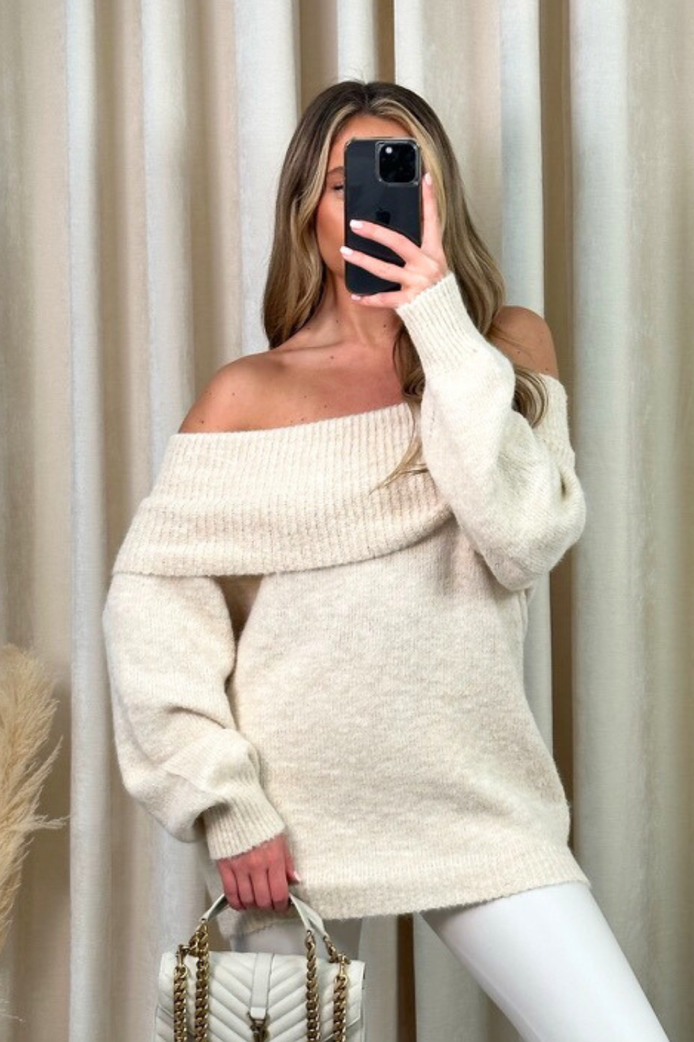 Georgia cream off the shoulder knit jumper Glamify Famous For