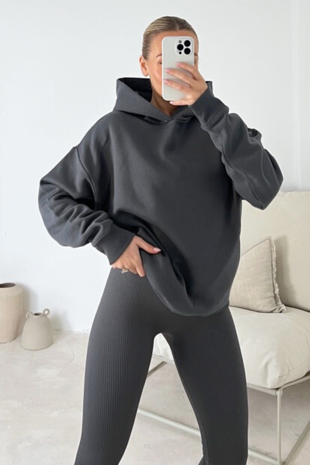 Kendall steel grey hoodie and ribbed legging set – Glamify Famous For ...