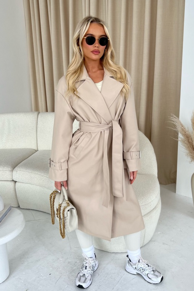 Ruby cream faux leather trench coat – Glamify Famous For Loungewear