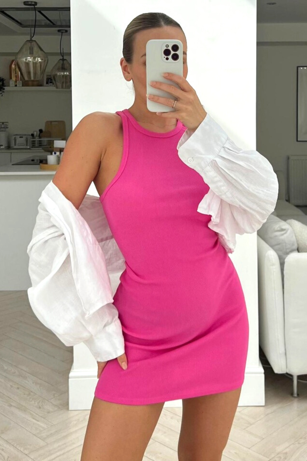 Pink ribbed clearance mini dress