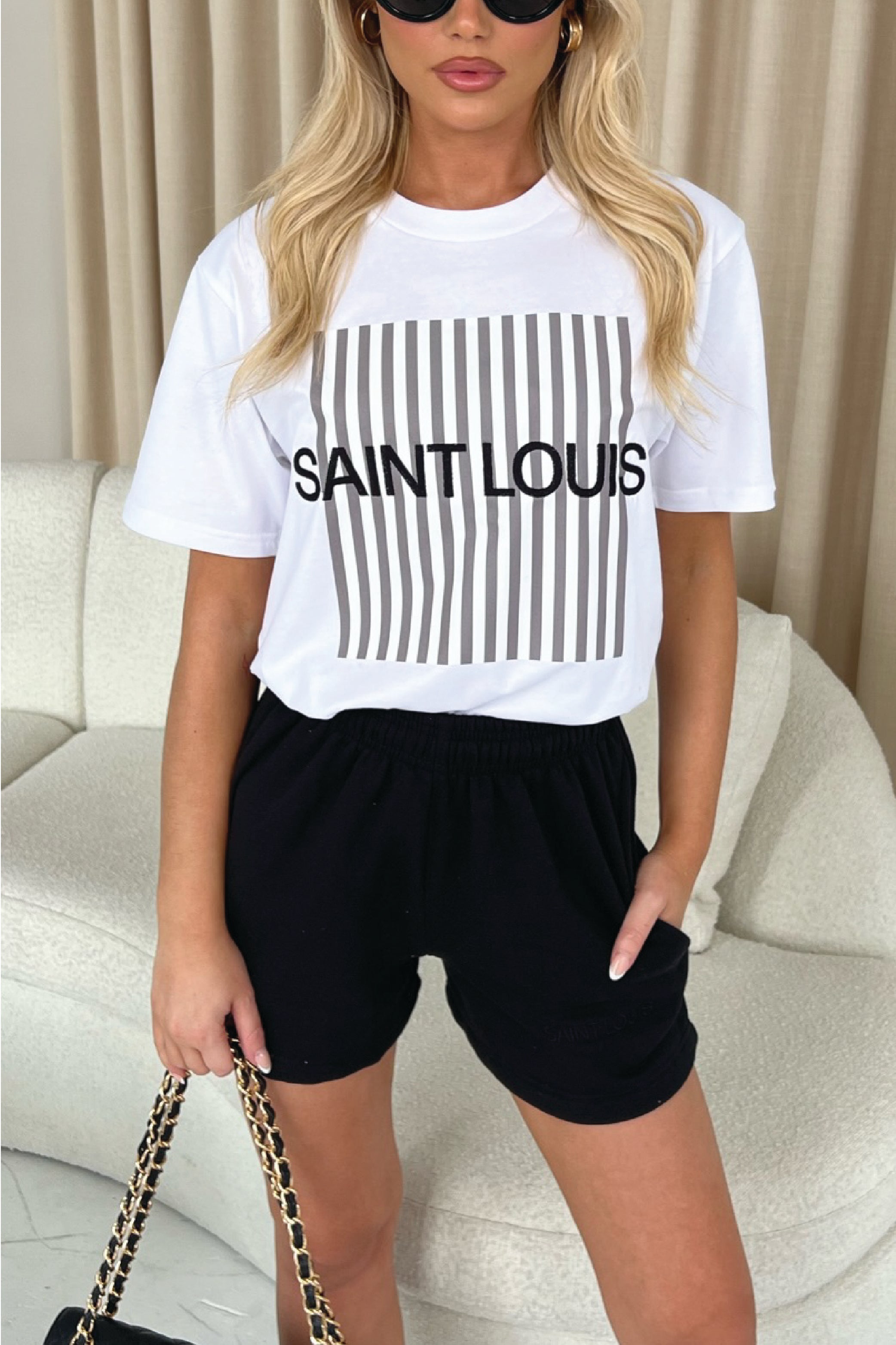 Saint Louis Pink & white embroidered premium short tee coord