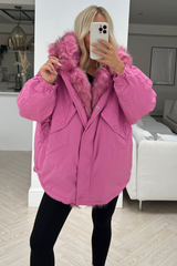 Pink puffy coat online