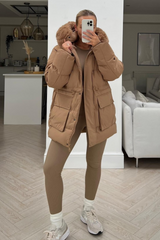 Leah camel faux fur short puffer coat – Glamify Famous For Loungewear