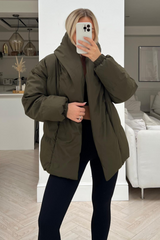 Khaki puffer coat best sale