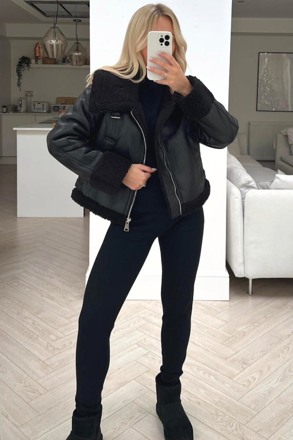 Black pu outlet aviator jacket